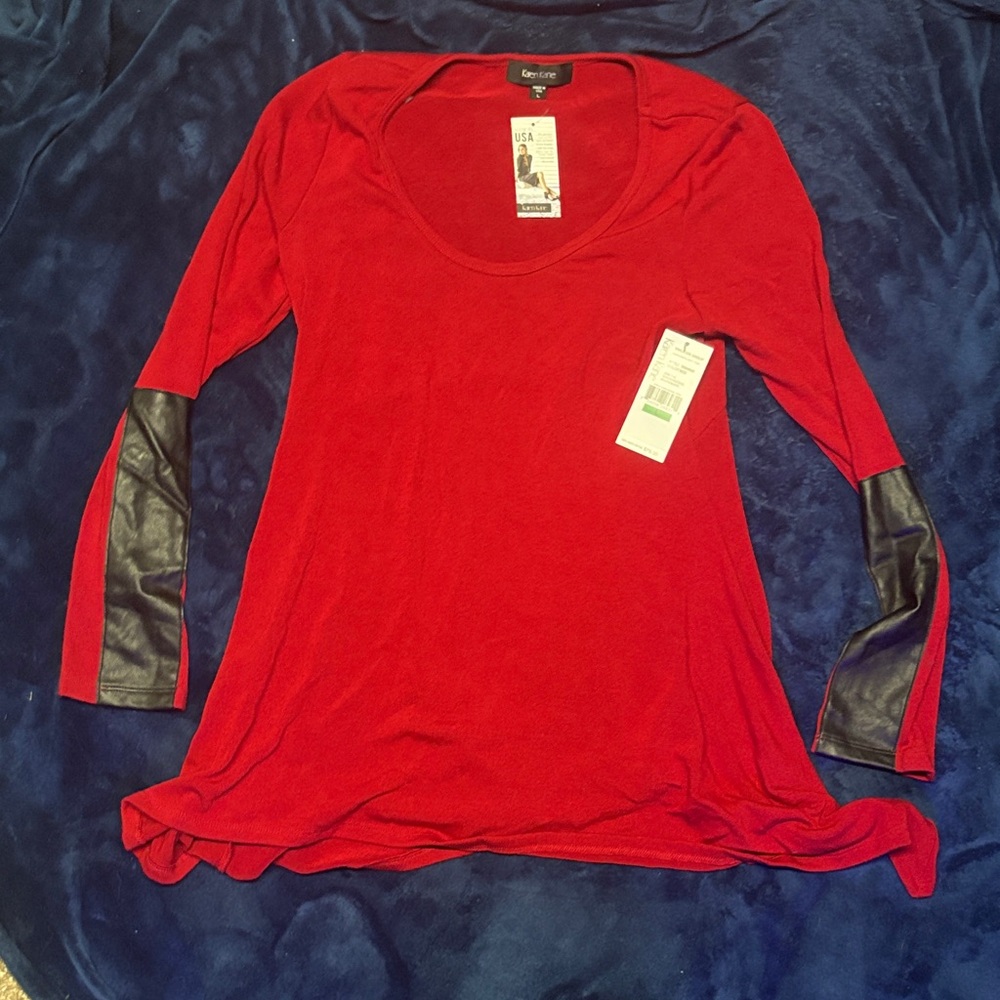 Karen Kane Red Long Sleeve Top with Black Accents
